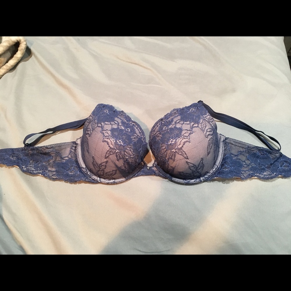 Blue lace push up bra